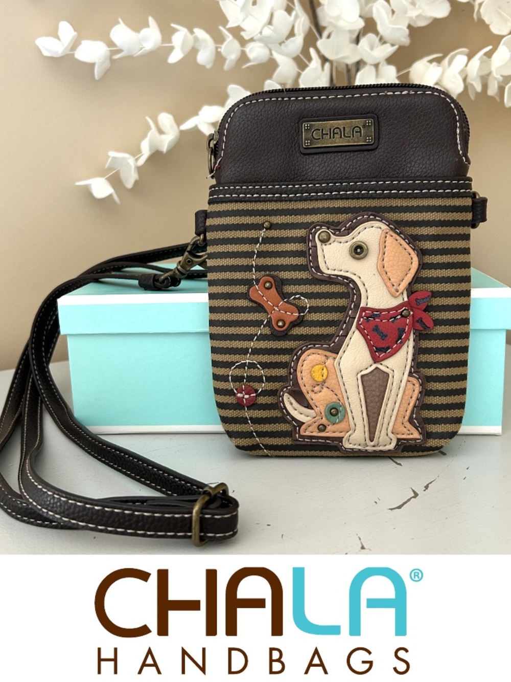 Chala Yellow Lab Design Brown/Beige Crossbody Bag